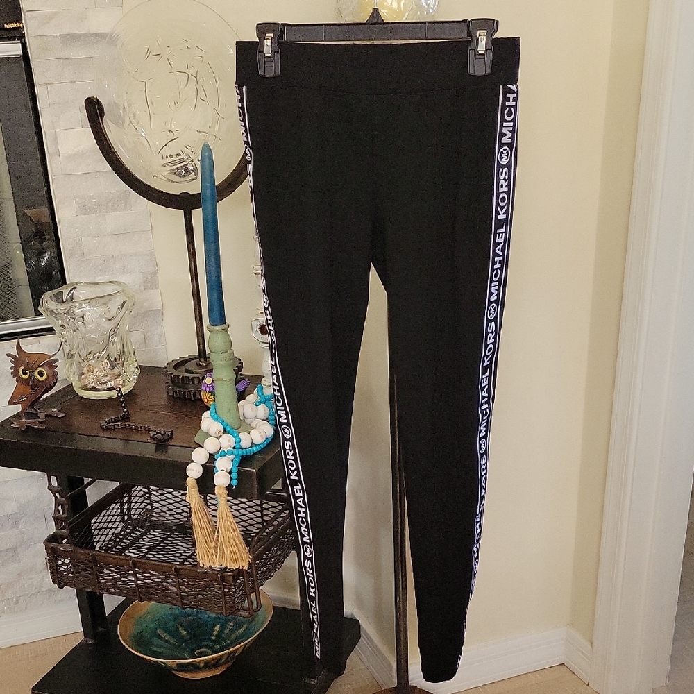 Michael Kors Black Leggings with Logo Side Stripes